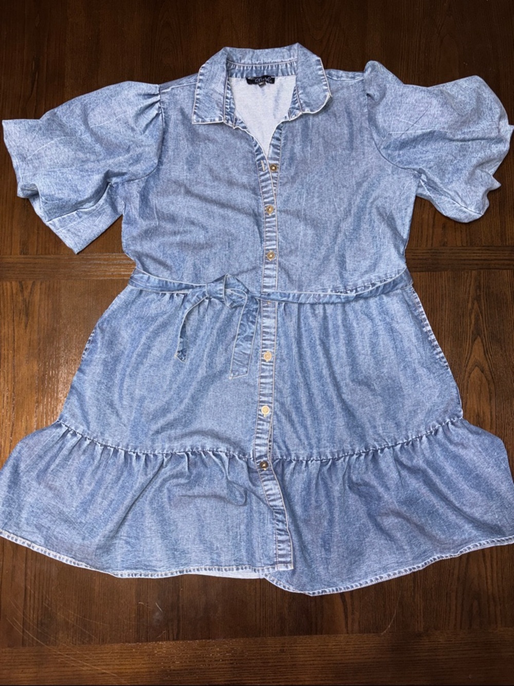 Blush Light Blue Denim Tiered Button-Front dress size XL - Picture 7 of 8